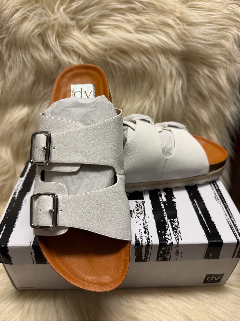 NWT Dolce Vita White Double-Buckle Slide Sandals SIZE 9.